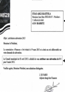 Ikastola de Biarritz et Bidart, une subvention de ... 0 Euros.